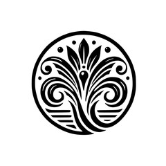 Floral Pattern Circle with Black and White Design: An elegant black and white floral illustration.