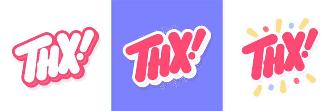 Thx Handwritten Vector Typography Banners. Three color and design variations.