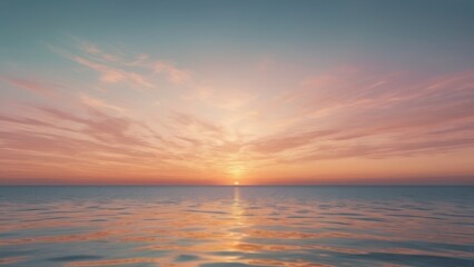 Obraz premium Vast ocean under a pastel sunset, with soft gradient colors reflecting on the water's surface. Gentle waves create a serene and dreamy seascape, extending to the distant horizon