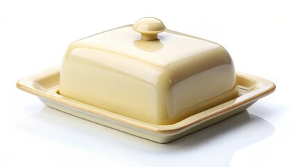 Square Ceramic Butter Dish with Lid on White Background