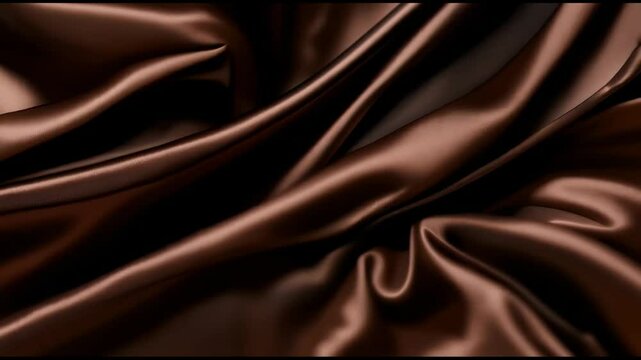 Beautiful chocolate brown silk background. Luxury elegant smooth silk satin material with soft draperies and wavy folds. Top view