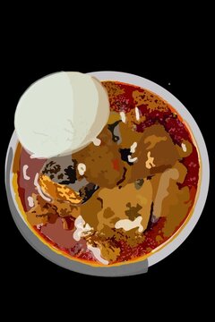 Palm nut soup with pounded yam black background 