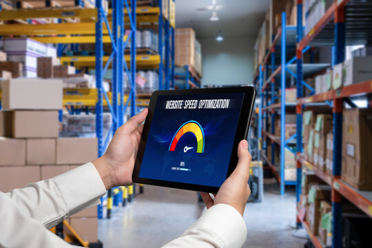 Computer software evaluating website loading speed. Concept of improving website loading speed snugly.