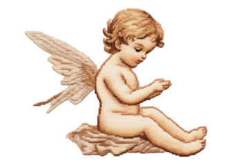 PNG Embroidery of cherub angel baby representation.