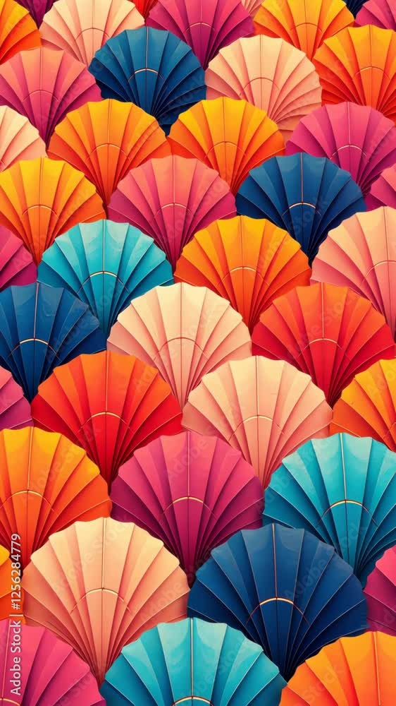 Poster a colorful umbrella pattern is shown on a phone screen. the umbrellas are in various colors, includi