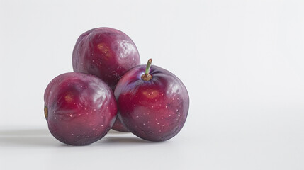 Obraz premium Plums product shoot, Stock Image, HD Quality, hyper realistic, photo, Camera Flash, minimal, perspective photo shoot, white background, eye level