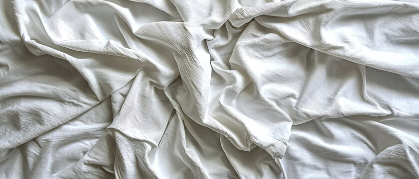 Soft, crumpled white fabric draped elegantly, creating a serene and minimalist aesthetic