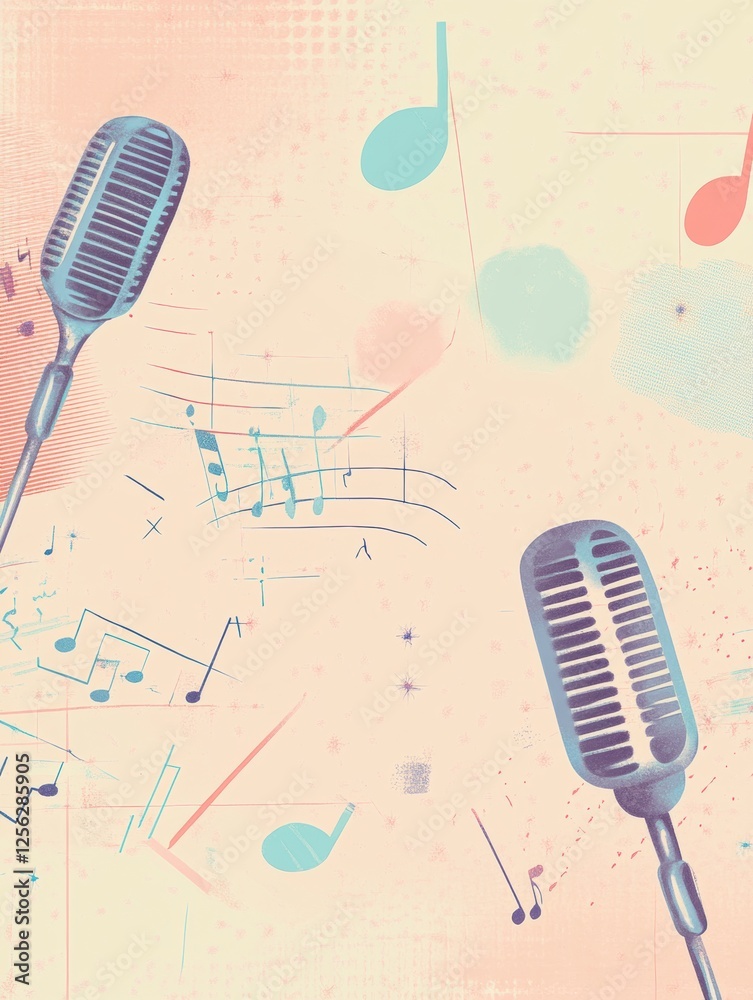 Fototapete minimalist k pop inspired background with music notes and microphones for vibrant creative projects.
