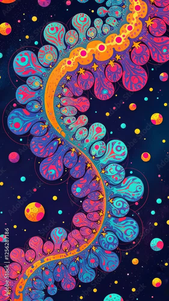 Aufkleber a colorful painting of a spiral with many different colored flowers. the flowers are in different co