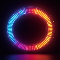 Neon Circle Frame, Dark Studio Background, Display, Technology