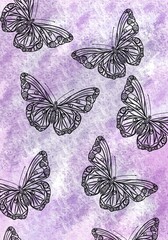 Pattern art butterfly on a watercolor background. Layout for printing illustrations on T-shirts, notepads, covers