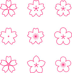 Cherry Peach plum Blossom flower spring flowers flat icon set for apps websites or print