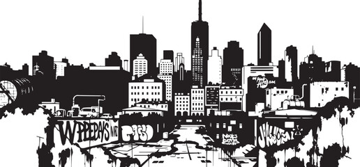 Obraz premium City landscape. Line urban backdrop. Different buildings on street, outline cityscape hand sketch, flat houses. Hand drawn vector illustration