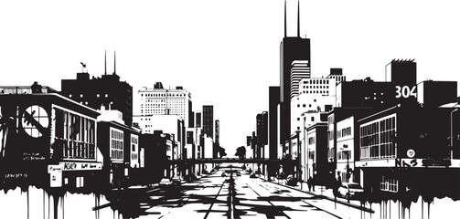 Obraz premium City landscape. Line urban backdrop. Different buildings on street, outline cityscape hand sketch, flat houses. Hand drawn vector illustration