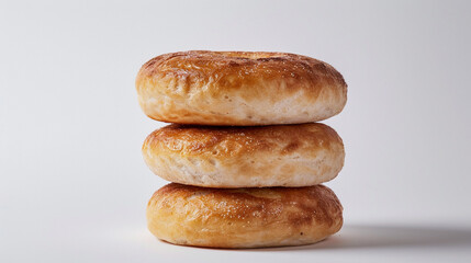 English muffins product shoot, Stock Image, HD Quality, hyper realistic, photo, Camera Flash, minimal, perspective photo shoot, white background, eye level