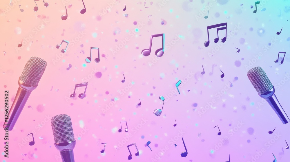 Aufkleber vibrant minimalist k pop inspired background with music notes and microphones in a colorful atmosphe