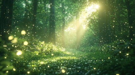 Enchanted Forest Path with Glowing Insects