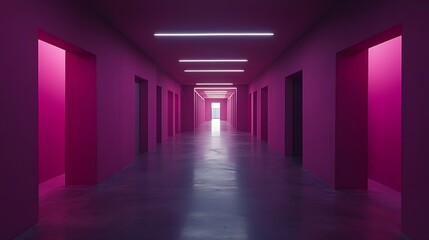 Pink hallway, doors, light, exit, modern, interior design
