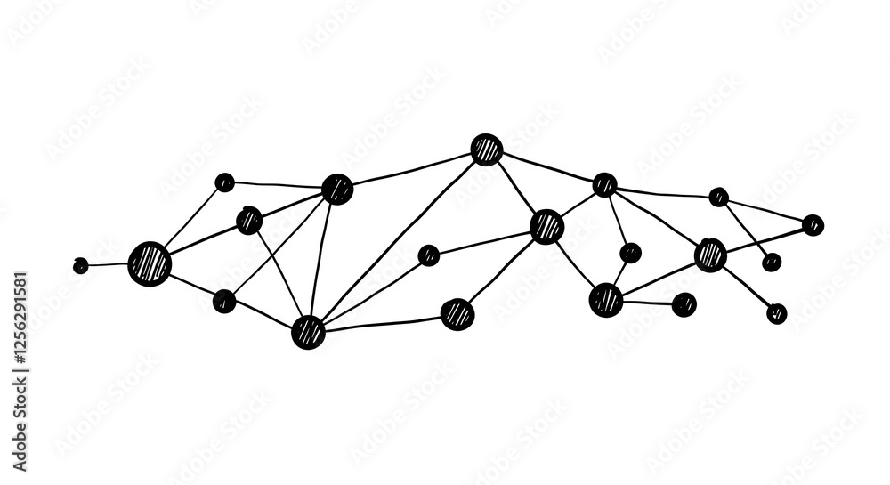 Wall mural network connection sketch with black lines and dots on white background. generative ai