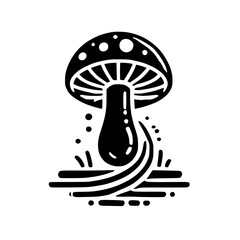 Minimalist black and white vector illustration of a stylized mushroom on a white background.