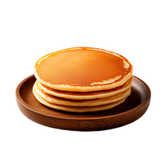 Delicious golden pancake stacked neatly on a round wooden plate ready for breakfast enjoyment in a cozy kitchen setting