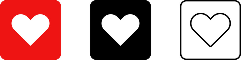 Heart or like icon. Valentines Day. Social network like red heart buttons. Perfect Love symbol. Live stream video chat like. Vector illustaration isolated on white background