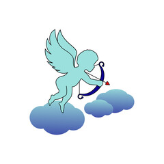 Cupid with bow and arrow in the clouds