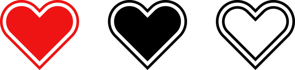 Heart or like icon. Valentines Day. Social network like red heart buttons. Perfect Love symbol. Live stream video chat like. Vector illustaration isolated on white background