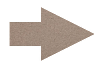 Arrow with texture of dark beige paper isolated on white