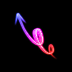 One bright neon arrow on black background
