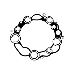 Abstract monochrome illustration featuring a stylized, circular design with bubbly, geometric shapes.