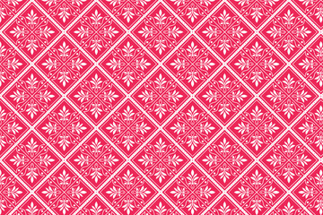 Ethnic-inspired seamless pattern featuring Azulejo ceramic tile design, Zellige ornamentation, and Talavera tracery motifs. Influenced by Portuguese, Spanish, Mexican, and Brazilian folk art.