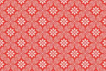 Ethnic-inspired seamless pattern featuring Azulejo ceramic tile design, Zellige ornamentation, and Talavera tracery motifs. Influenced by Portuguese, Spanish, Mexican, and Brazilian folk art.