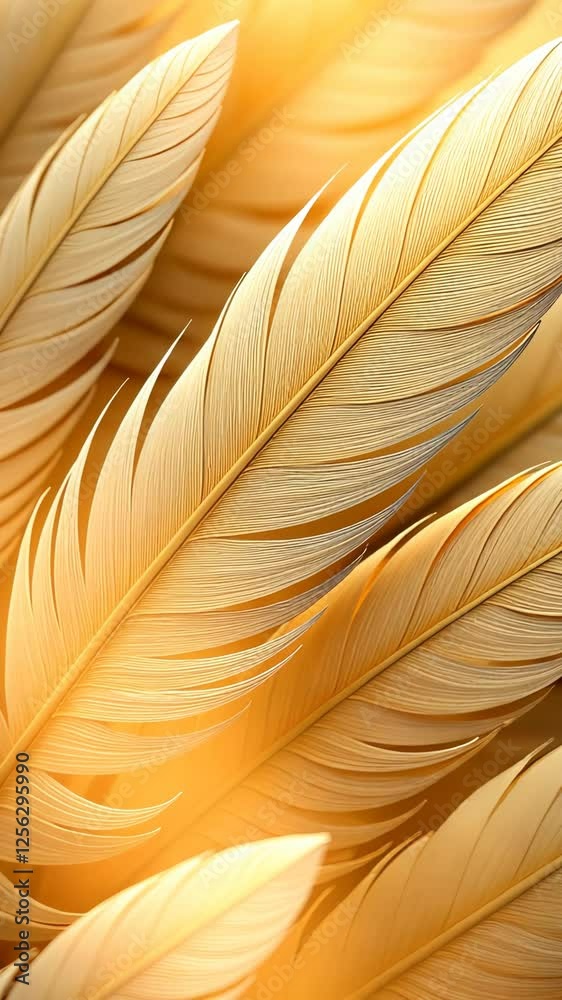 Poster A close up of a feather with a yellow background. The feather is the main focus of the image