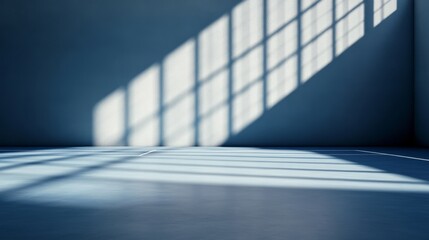 Obraz premium Serene Studio Sunlight Shadows - Tranquil indoor space, sunlit floor, window shadows, minimalist design, peaceful ambiance. Symbolizing serenity, light, space, minimalism, and tranquility