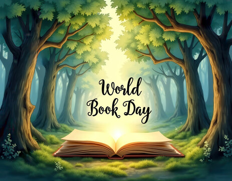 World book day celebration in enchanted forest: inspiration for cards and posters - Powered by Adobe