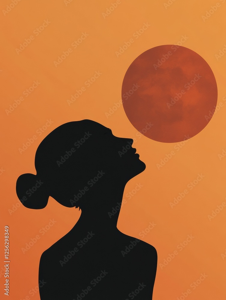 Fototapete Silhouette of a model against a glowing sunset creating a minimalist and serene atmosphere. Generative AI