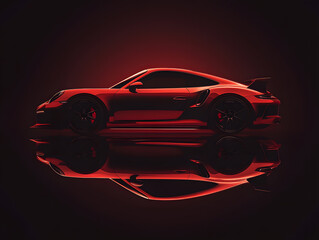 Sports car in red color with reflection. Neural network AI generated art