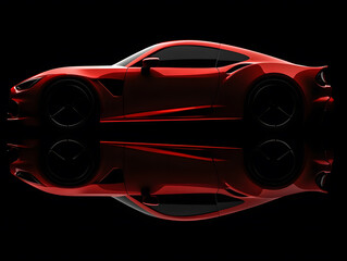 Sports car in red color with reflection. Neural network AI generated art