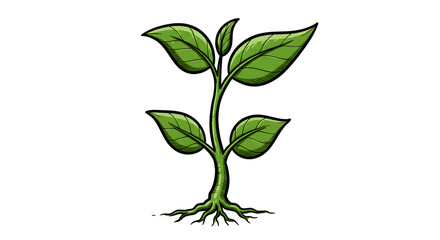 Fototapeta premium Cartoon Sprout Illustration with Green Leaves and Visible Roots. Generative AI