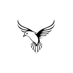 Black and White Dove Illustration: A stylized dove in flight with wings spread wide.