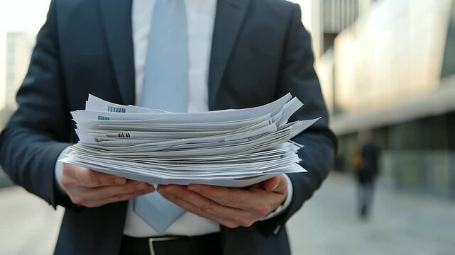 Businessperson Holding Invoices and Bills for Financial Management