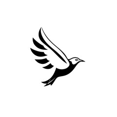 Obraz premium Black and White Bird Silhouette Flying - Minimalist Logo on White Background.