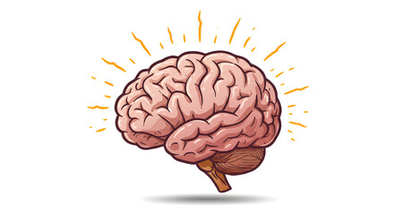 Stylized Human Brain with Radiating Light Design on White Background. Generative AI