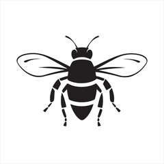 Clean Line Art of a Black Bee Silhouette on White Background