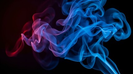 Fototapeta premium Dynamic swirling smoke in shades of blue and red against a black background