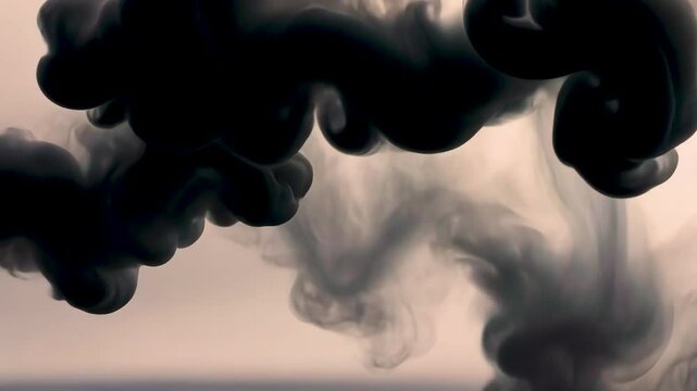 Dark smoke swirling over calm water surface