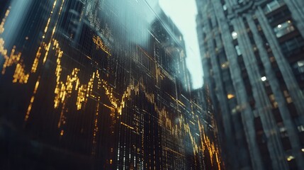Dynamic stock market graph displaying financial trends and growth, showcasing data visualization in a modern urban setting.