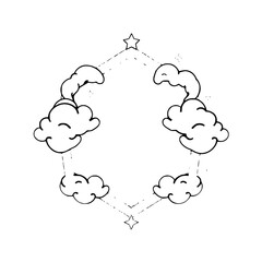 Abstract Illustration: Cloud-Shaped Frame with Stars & Emoticons on White