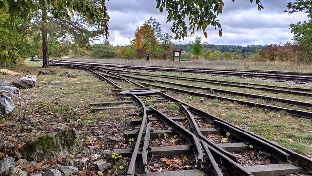Abandoned tracks of the former mining railway